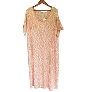 Culture Code Orange & White T-Shirt Dress Size 1X V Neck Short Sleeve Pockets